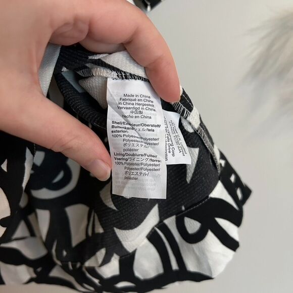 J.Crew Satin Graphic Black and White (Painter Print) Short Sleeve Blouse - Picture 3 of 6